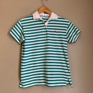 Vtg Gloria Vanderbilt Green Striped Shirt Retro Collar Preppy Polo Size S 1970’s